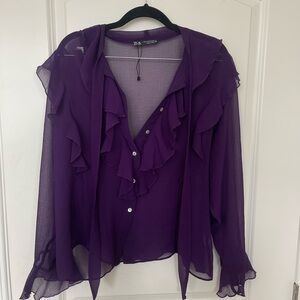 Zara Purple Ruffled Women's Top